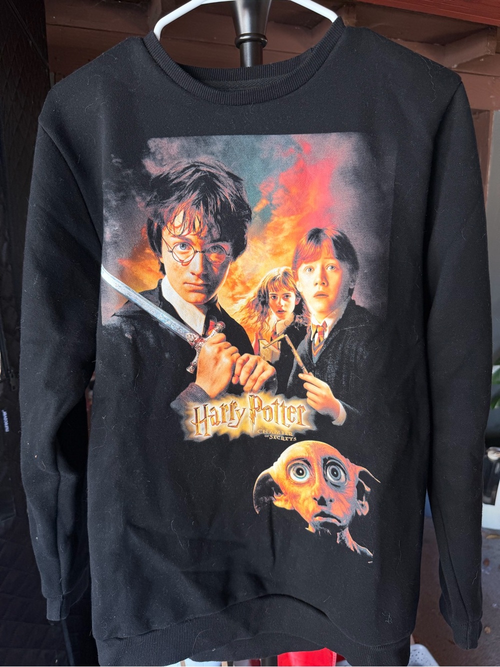Black Harry Potter Graphic Crewneck Sweatshirt with Fiery Print